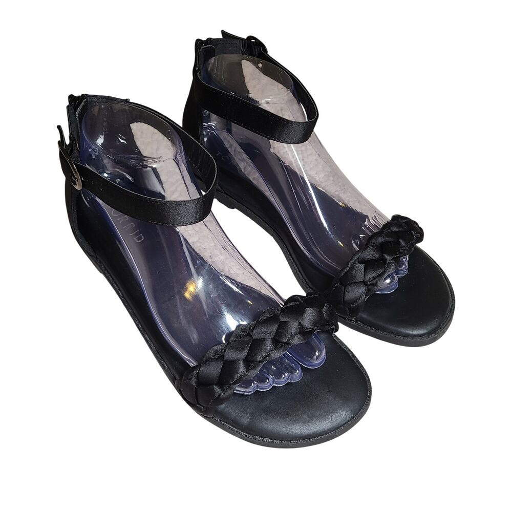 Torrid Size 7.5 Wide Black Braided Ankle Strap Sandals Clean Girl Minimalist